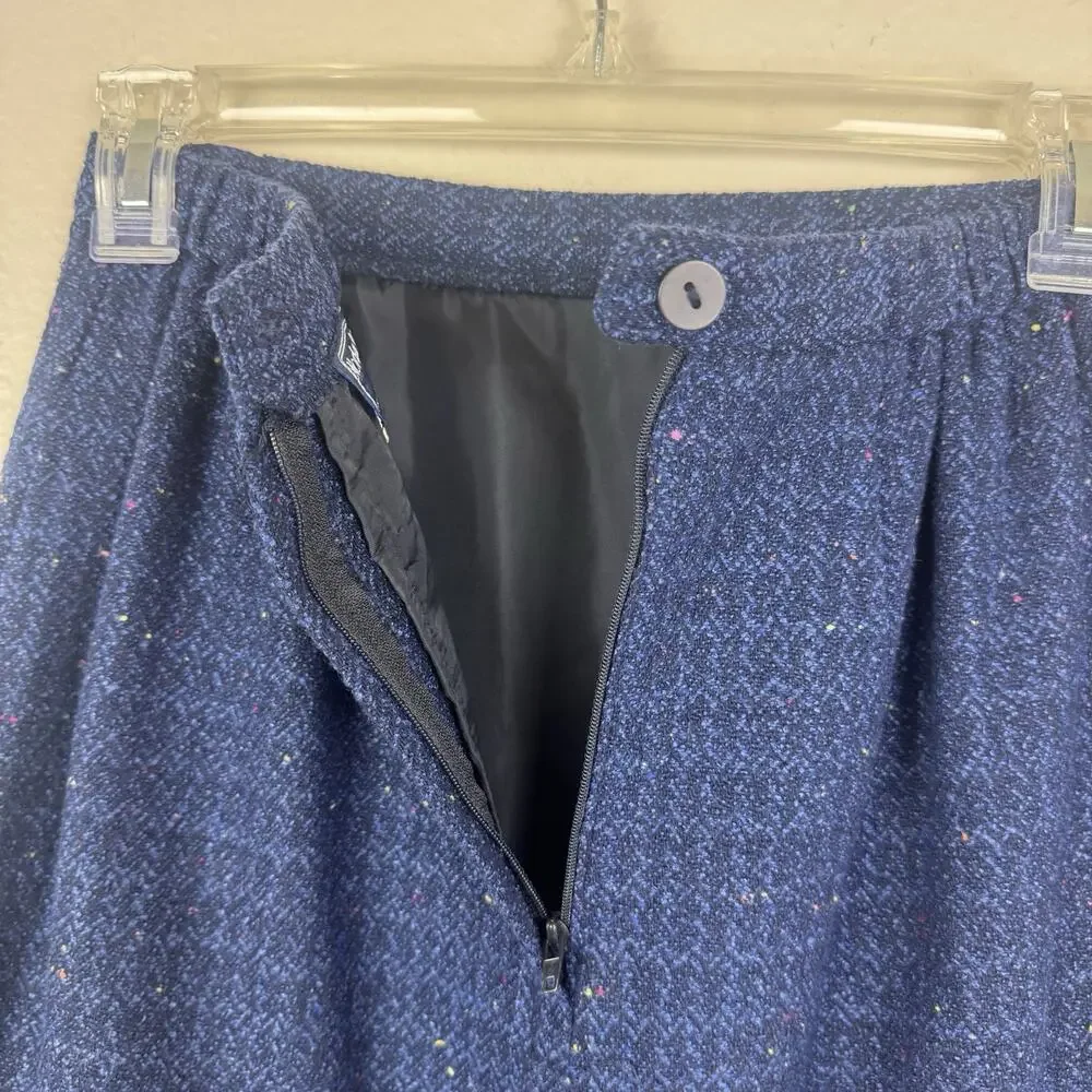 Vintage Norton McNaughton Preppy Tweed Mini Pencil Skirt Slit Blue Navy 4P